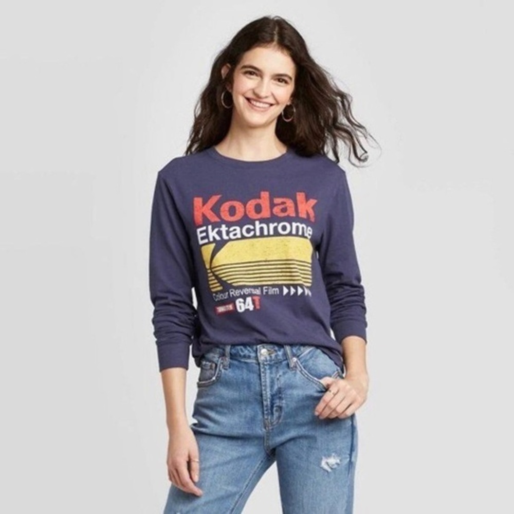 NWOT Dark Blue Kodak Ektachrome Tee T Shirt Top Long Sleeve Hybrid Tees